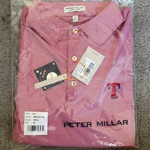 Peter Millar Summer Comfort Texas Rangers Polo Sz‎ M Red Striped MLB Baseball